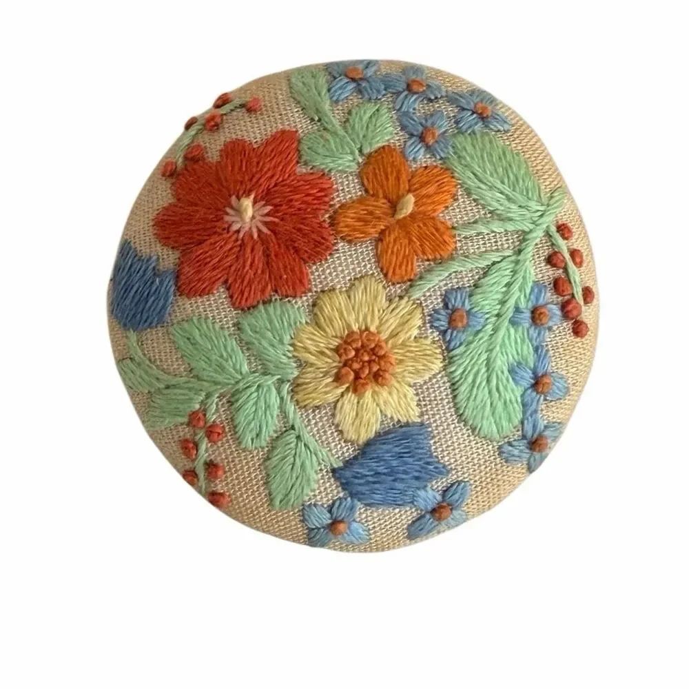 Vintage Hand Embroidered Floral Brooch